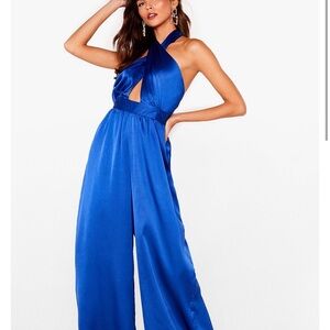 EUC Nasty Gal Blue silky jumpsuit